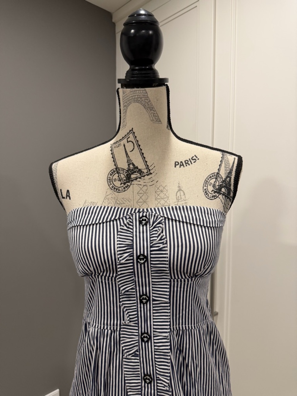 Nautical Navy & White Striped Strapless Dress - Picture 3 of 9